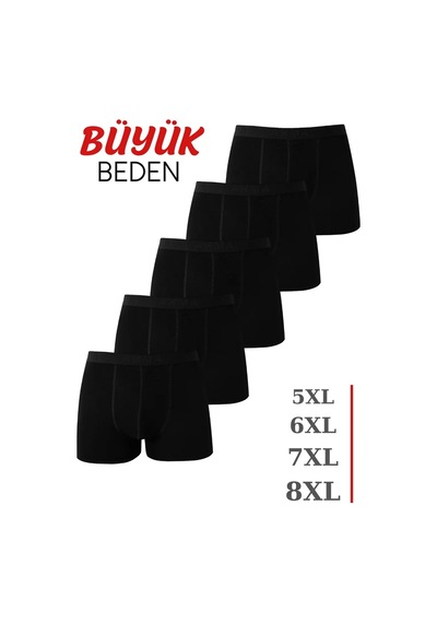 Carlburn Özel Seri Erkek Siyah Büyük Beden Boxer 5'li Paket Normal Bel Likralı Model Günlük Giyim