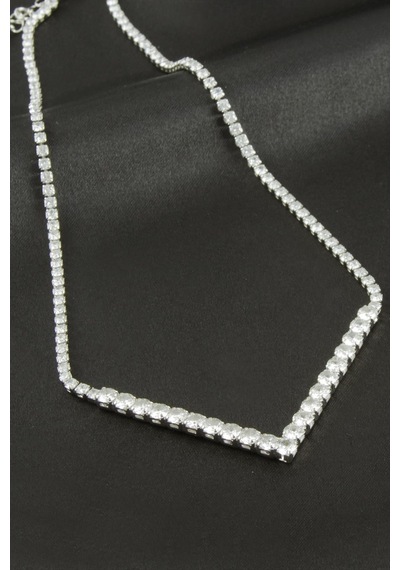 Üçgen - 897 - Tamtur Zirkon Taşlı Lüks Kolye 4 Mm - Nazblsmm - Gümüş Rengi