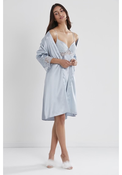 Pierre Cardin Saten Dantelli Gecelik Ve Sabahlık Takımı - 4075 Mist