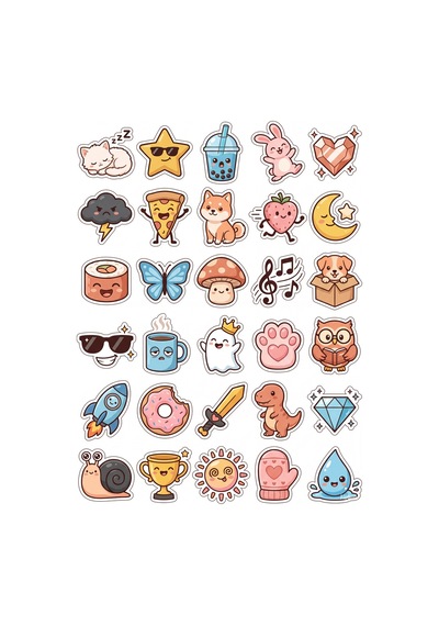 Sevimli Karakterler Chibi Sticker Seti 150 Adet - 5'li Mega Paket No17 - Laptop Defter Ajanda Çok Renkli