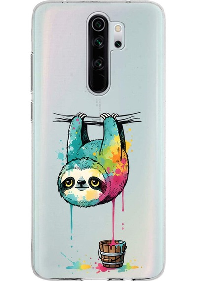 Redmi Note 8 Pro İle Uyumlu Splash Tembel Hayvan Tasarımlı Şeffaf Silikon Kılıf Şeffaf