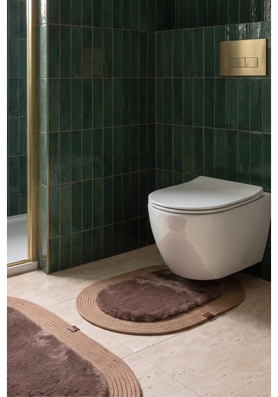 Banyo Paspası Takımı 60x100+40x60 Cm Düz Mouss Kahve & Camel