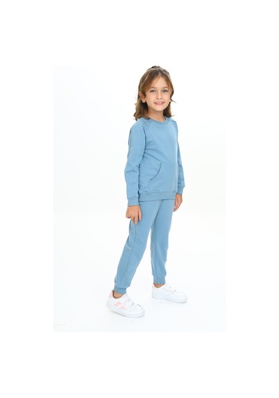 Toontoy Kids Toontoy Kız Çocuk Reglan Kol Kanguru Cepli Nakışlı Eşofman Takım Mavi
