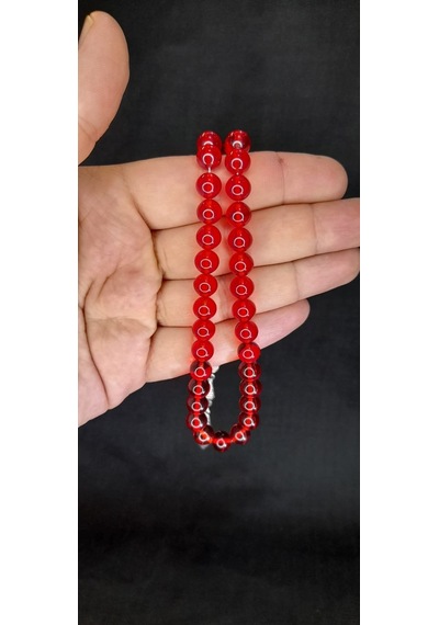 Anemore Collection Çubuk Kehribar Tesbih Küre Kesim Kırmızı Renkli T-424