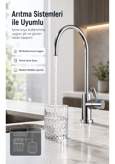 Ncps883cp-l Led Göstergeli Krom Arıtma Musluğu Premium Ro Musluk Gümüş