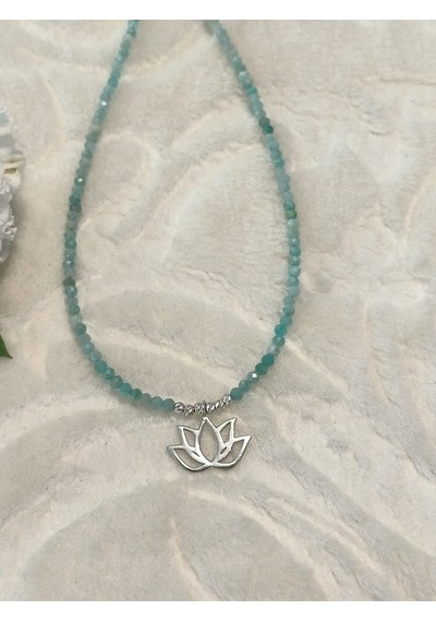 Canka Doğal Taş Lotus Çiçeği Gümüş Kolye