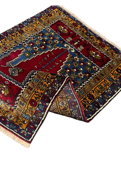 El Dokuma Sıfır Küçük Yahyalı Halısı Seccade 75x110 Kök Boya Namazlık Kırmızı