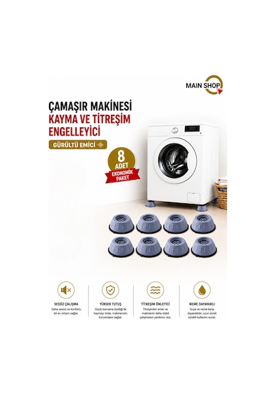 Mainshop 8 Adet Ses Ve Titreşim Azaltıcı Ayaklık Çamaşır Makinesi Ve Kurutma Makineleri M-541 Çok renkli