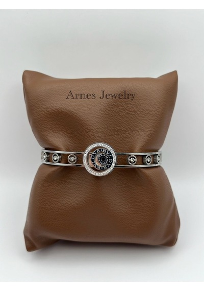 Arnes Jewelry Çelik Silver Zirkon Taşlı Kelepçe Bileklik Ar19 Silver