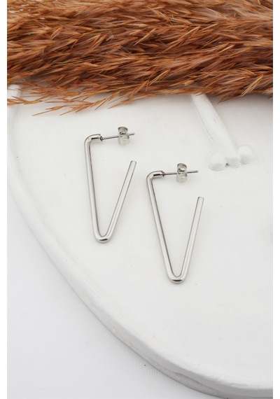 Kadın Çelik Basic Geometrik 4 cm V Model Küpe