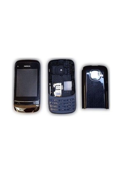 Nokia C2-02 Kasa Kapak Tuş Takımı C2-02 Uyumlu Siyah Renk Orta Ka