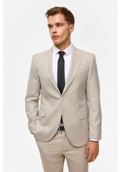 Süvari Bej Slim Desenli Sivri Yaka 6 Drop Takım Elbise-38750 Bej