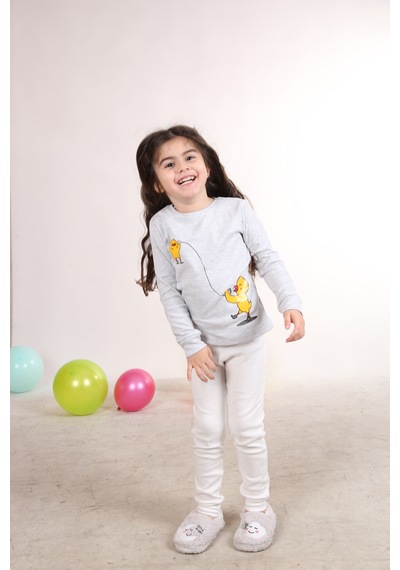 Teenyweenykids Civciv Baskı Pijama Takımı Gri