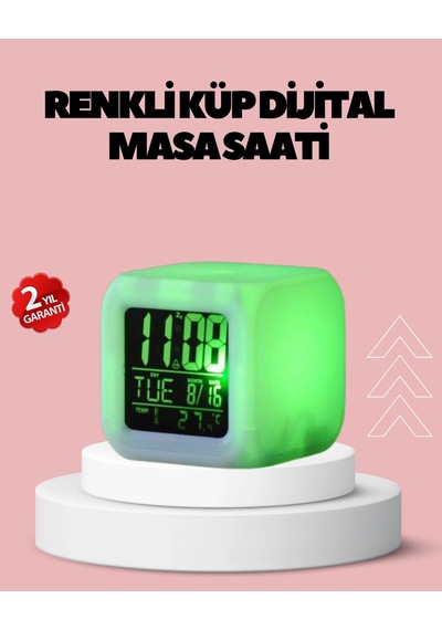 Kronometre Ve Takvim Destekli Renk Değiştiren Led Dijital Küp Saat
