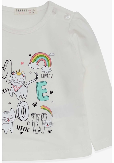 Breeze Kız Bebek Uzun Kollu Tişört Kedicik Baskılı 9 Ay-3 Yaş, Ekru-ekru Ekru