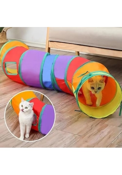 Busstier Gökkuşağı Renkli Katlanır Kedi Ve Köpek Oyun Tüneli, Uzun Eğlenceli Evcil Hayvan Oyuncak Tüneli L Şeklinde