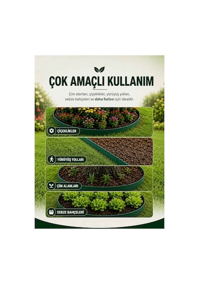 Esnek Pvc Çim Ayırıcı Bahçe Peysaj Düzenleyici 10 Metre Yeşil Çim Sınırlayıcı Esnek Plastik Taş Toprak Ayraç Bariyer Peyzaj Bordürü