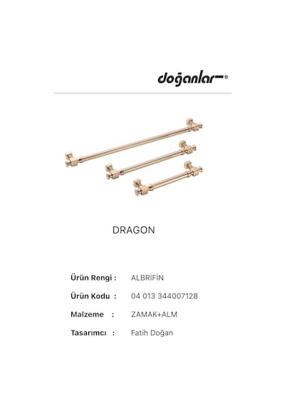 Doğanlar Dragon 192 Mm Mobilya Kulp Albrifin
