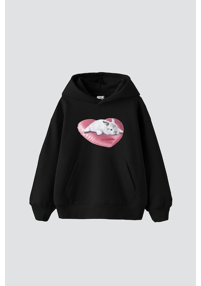 Startmore Bunny Baskılı Oversize Unisex Beyaz Siyah