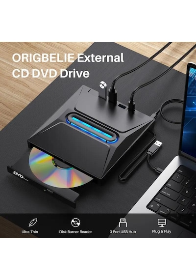 Valkyrie Usb 3.0 Harici External Cd Dvd Okuyucu Yazıcı Led Usb Hub Tf Sd Kart Okuyucu Çoğaltıcı