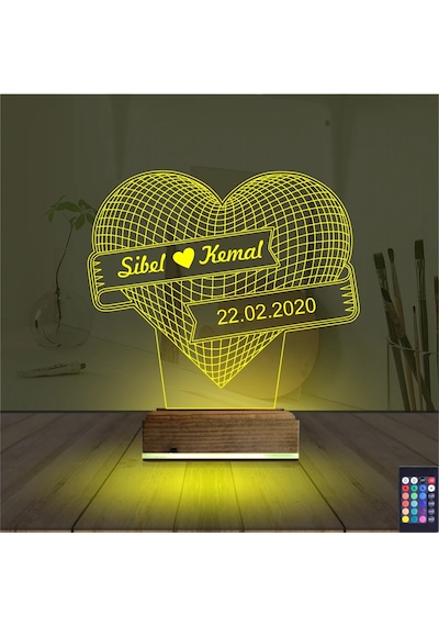 Luvivia Kalp Sevgiliye Hediye Kişiye Özel 3d Lamba - Masa Gece Lambası V13