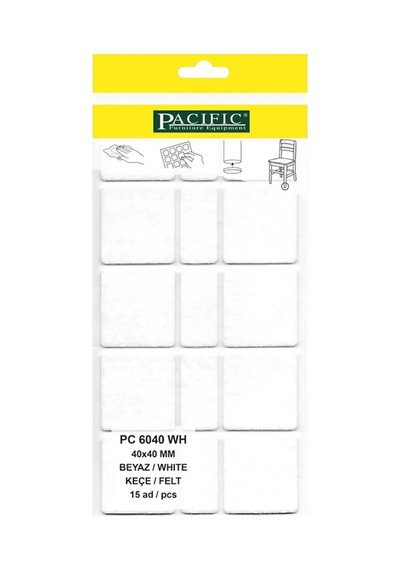 Cateksss Pacific Kare Yapışkanlı Sandalye Koltuk Mobilya Ayak Keçesi Felt 40x40 Mm Beyaz - 16 Lı Paket