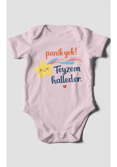 Morivokids Panik Yok Teyzem Halleder Kısa Kollu Bebek Body %100 Pamuk Bebe Pembe