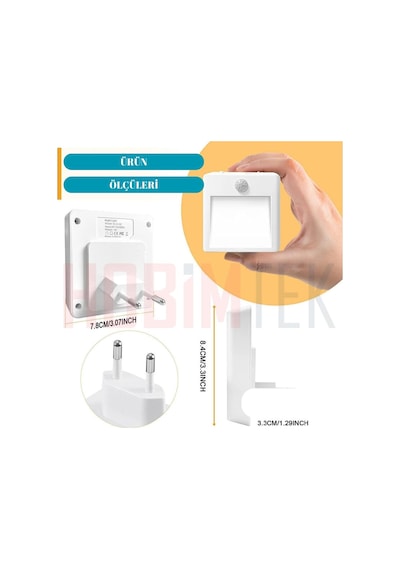 Akıllı Hareket Sensörlü Led Gece Lambası 2700k Fişe Takılan Hareket Sensörlü Güç Ayarlı Led Işık L001 Diğer