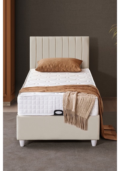 Baza Seti, Alessa Tek Kişilik Baza Başlık Maxi Yatak Seti, Bej - 90x190 Cm 90 x 190