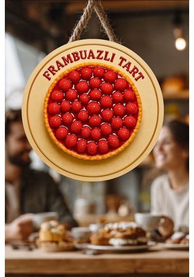 Frambuazlı Tart Temalı İpli Ahşap Kapı Duvar Süsü, Pastane, Tatlı Dükkanı, Cafe Tablo Dekoru