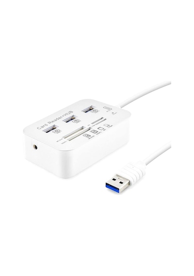 Usb 3.0 Hub Kart Okuyucu 7 Port 5 Gbps Beyaz Hdx7028 Evimdeyokyok