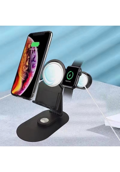 Subutu Sx08 Magsafe Şarj Bölmeli Telefon - Akıllı Saat Standı - Beyaz Beyaz