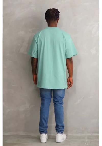 Yake Store Unisex Baskılı Oversize T-shirt - Mint Yeşili - Mint Yeşili Yeşil