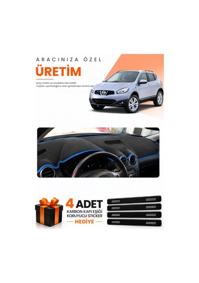 Nissan Qashqaı J10 2007-2014 Uyumlu Torpido Koruma Örtüsü Oto Kılıfı - Siyah Mavi