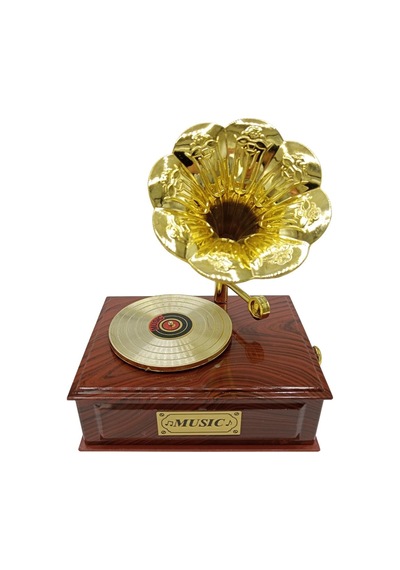 Dekoratif Gramofon Müzik Kutusu Çekmeceli Retro 12x9cm