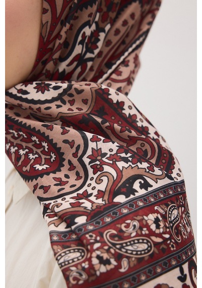 Mirsoy Scarf Almira Pamuk Etnik Desen Şal Açık Bordo