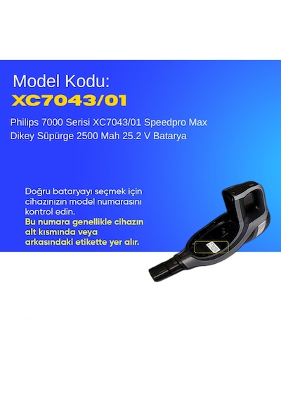 Philips 7000 Serisi Xc7043/01 Speedpro Max Dikey Süpürge 2500 Mah 25.2 V Batarya  Uyumlu Uzun Ömürlü, Yüksek Performans Pil