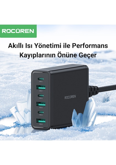 Rocoren 60w 3 Type-c Ve 3 Usb-a 6 Portlu Şarj Cihazı Masaüstü Şarj İstasyonu