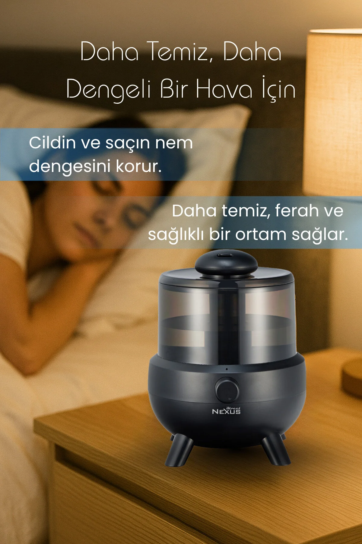 Direct Nexus Ultrasonik Buhar Makinesi Humudifier / Aromaterapi Cihazı Diffüzör 2 Litre 6 Kademeli - Siyah Renk