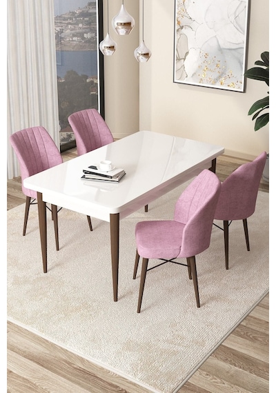 Canisa Concept Arp Serisi Sabit Mutfak Masası Takımı 70x110 Beyaz Ceviz Masa 4 Pembe Sandalye Masa Beyaz/ Sandalyeler Pembe Canisa Concept Arp Serisi Sabit Mutfak Masası Takımı 70x110 Beyaz Ceviz Masa 4 Pembe Sandalye Masa Beyaz/ Sandalyeler Pembe
