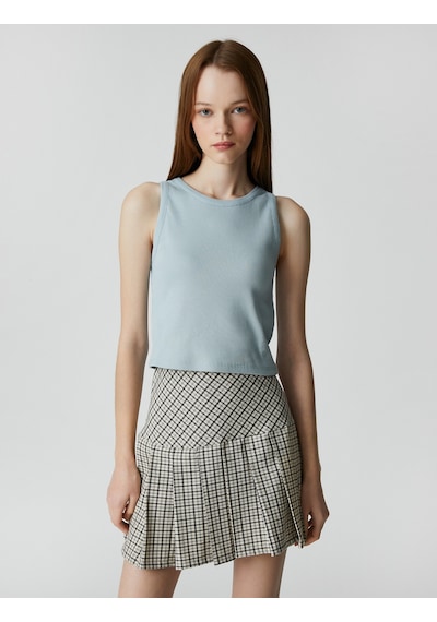 Koton Crop Atlet Dar Kesim Bisiklet Yaka Mavi 3sal30079ık Mavi