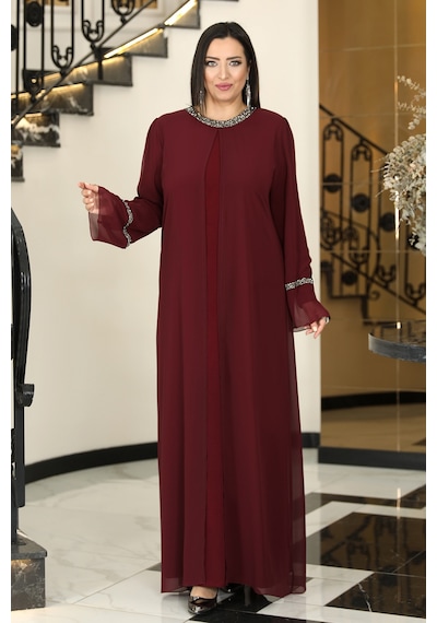 Raika Moda Sultan Büyük Beden Tesettür Abiye Bordo