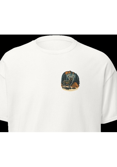 Wildstyle Geyik Renkli Vintage Yaban Hayat Doğa Orman Dağ Baskılı Unisex Bisiklet Yaka Pamuklu Tişört Beyaz