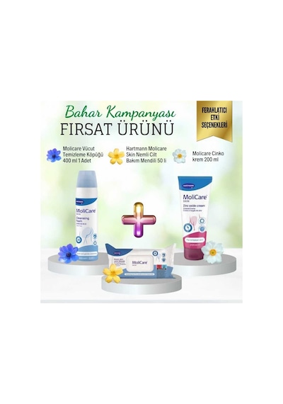 Molicare Vücut Temizleme Köpüğü 400 ML + Zinc Oxide Cream 200 ML + Islak Mendil