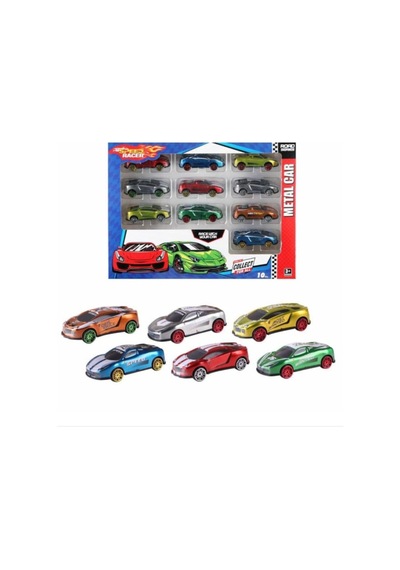 Kutulu 10 Adet Metal Oyuncak Araba Speed Racer Metal Araba