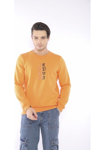 Escetic Erkek Spor Slimfit, Bisiklet Yaka Oranj Sweatshirt-4272