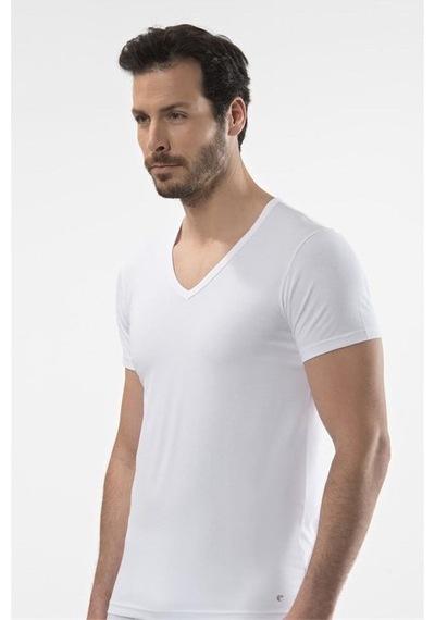 Cacharel 1306 V Yaka Kısa Kollu Erkek T-shirt - Beyaz Beyaz