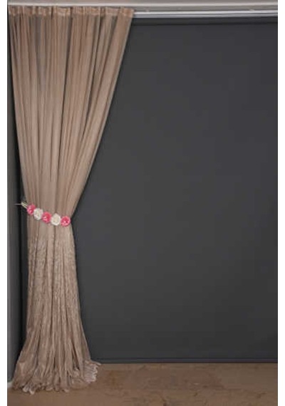 Selvi Desen Vizon Renk Hazır Dikilmiş Pileli Fon Perde 300x260 Cm