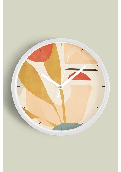Soyut - Bohem - Geometrik Temalı Modern Duvar Saati - 42cm - Önü Camlı Beyaz Kasa - Sessiz Mekanizma-jh0379 Beyaz