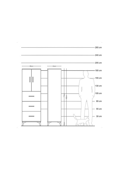 Hyperion Dolap 2 Raflı 3 Çekmeceli 2 Kapaklı 60x44x182 Çam-ay... Çam